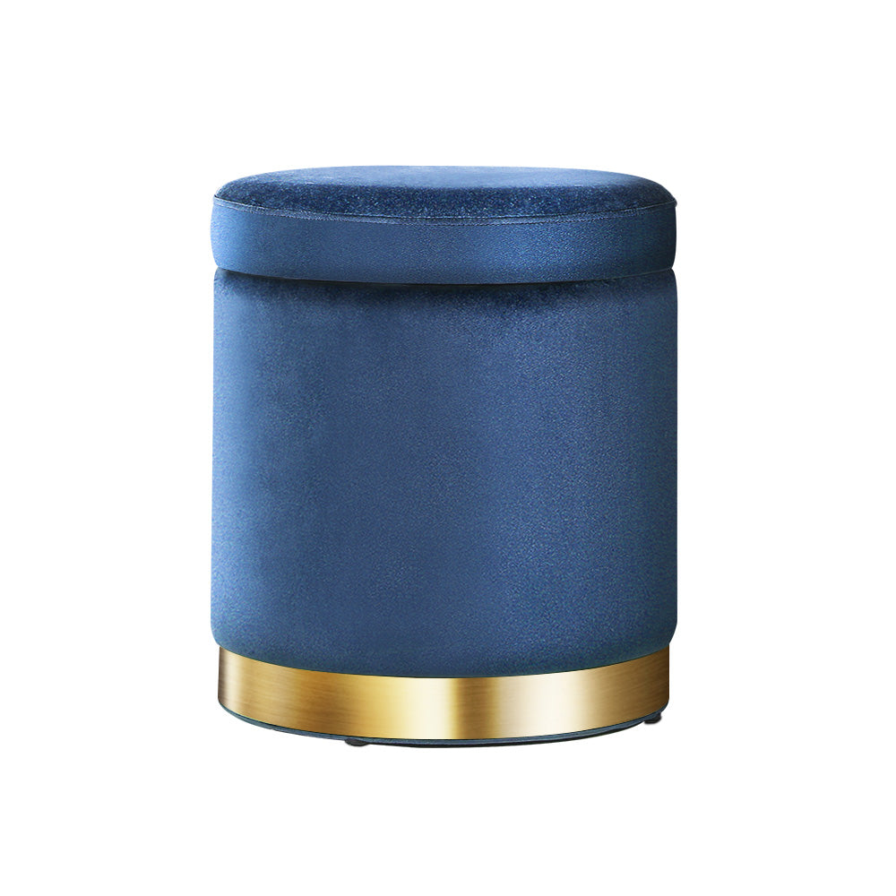 Artiss Foot Stool Round Velvet Storage Ottoman Foot Rest Pouffe Footstool Navy - Delldesign Living - Furniture > Living Room - free-shipping, hamptons