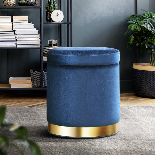 Artiss Foot Stool Round Velvet Storage Ottoman Foot Rest Pouffe Footstool Navy - Delldesign Living - Furniture > Living Room - free-shipping, hamptons