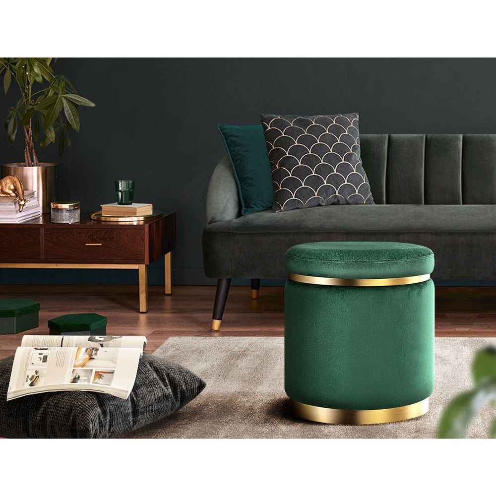 Artiss Ottoman Round Velvet Foot Stool Foot Rest Pouffe Padded Seat Pouf Green - Delldesign Living - Furniture > Living Room - free-shipping