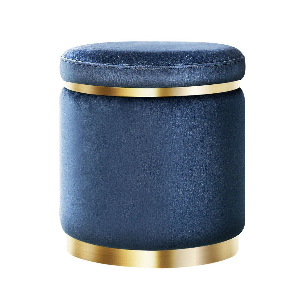 Artiss Foot Stool Round Velvet Ottoman Foot Rest Pouf Padded Seat Footstool Navy - Delldesign Living - Furniture > Living Room - free-shipping, hamptons