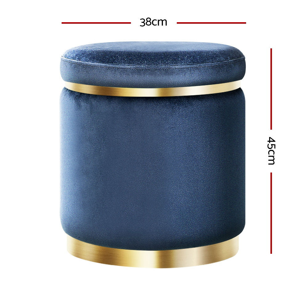 Artiss Foot Stool Round Velvet Ottoman Foot Rest Pouf Padded Seat Footstool Navy - Delldesign Living - Furniture > Living Room - free-shipping, hamptons