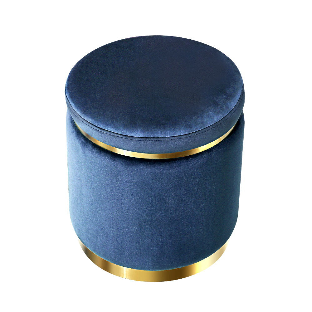 Artiss Foot Stool Round Velvet Ottoman Foot Rest Pouf Padded Seat Footstool Navy - Delldesign Living - Furniture > Living Room - free-shipping, hamptons