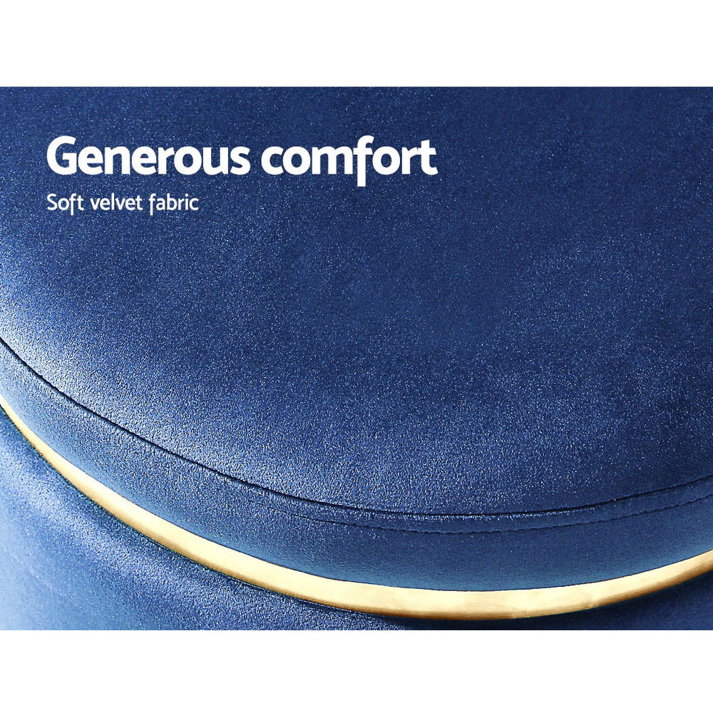 Artiss Foot Stool Round Velvet Ottoman Foot Rest Pouf Padded Seat Footstool Navy - Delldesign Living - Furniture > Living Room - free-shipping, hamptons