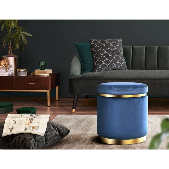 Artiss Foot Stool Round Velvet Ottoman Foot Rest Pouf Padded Seat Footstool Navy - Delldesign Living - Furniture > Living Room - free-shipping, hamptons