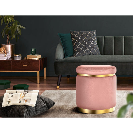 Artiss Round Velvet Foot Stool Ottoman Foot Rest Pouffe Padded Seat Pouf Pink - Delldesign Living - Furniture > Living Room - free-shipping