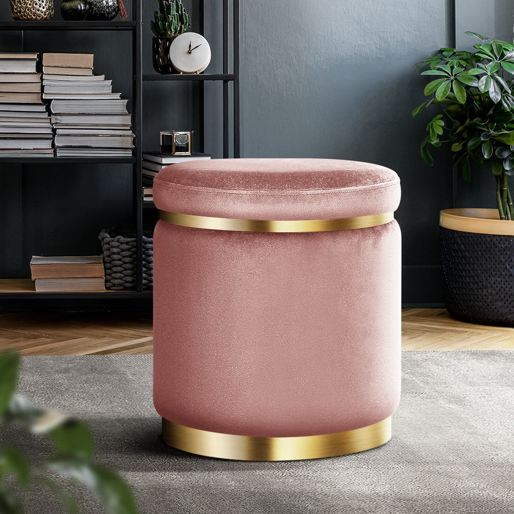 Artiss Round Velvet Foot Stool Ottoman Foot Rest Pouffe Padded Seat Pouf Pink - Delldesign Living - Furniture > Living Room - free-shipping