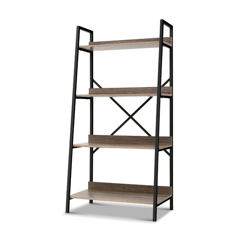 Artiss Bookshelf 4Tier Metal Bookcase Bookshelves Oak Book Shelf Display Storage - Delldesign Living - Furniture > Office - free-shipping