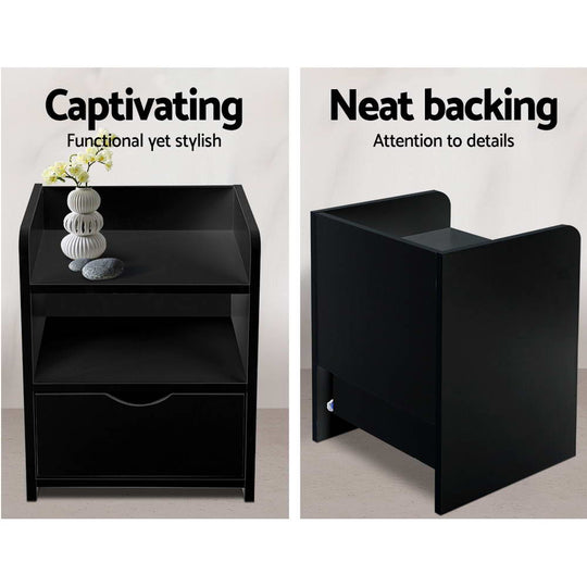 Artiss Bedside Table Drawer - Black - Delldesign Living - Furniture > Bedroom - free-shipping