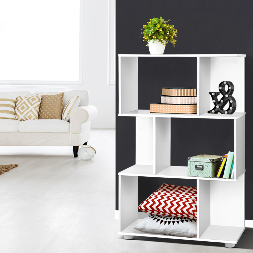 Artiss 3 Tier Zig Zag Bookshelf - White - Delldesign Living - Furniture > Living Room - free-shipping, hamptons