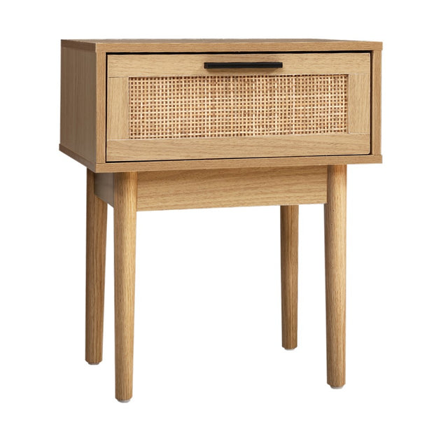 Artiss Bedside Tables Table 1 Drawer Storage Cabinet Rattan Wood Nightstand - Delldesign Living - Furniture > Bedroom - free-shipping