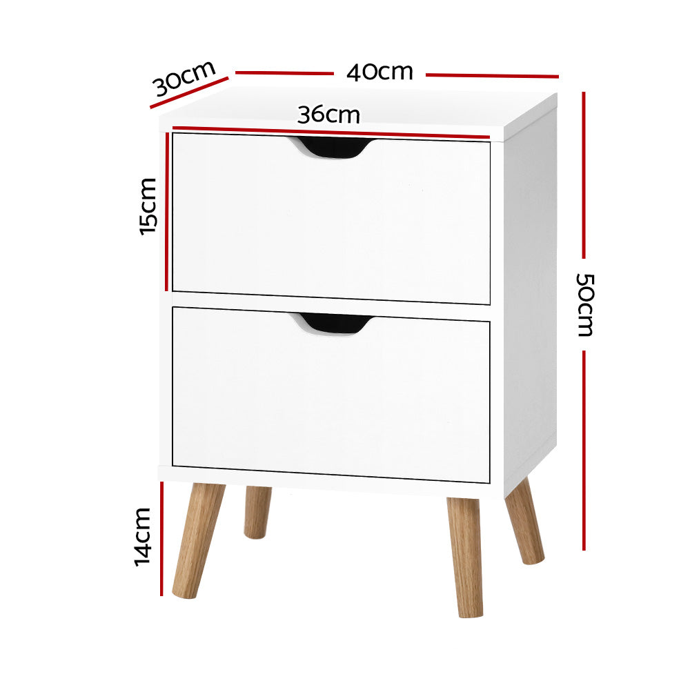 Artiss Bedside Tables Drawers Side Table Nightstand White Storage Cabinet Wood - Delldesign Living - Furniture > Bedroom - free-shipping, hamptons