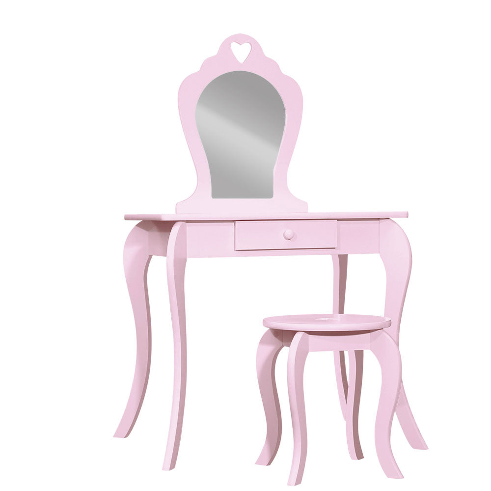 Keezi Pink Kids Vanity Dressing Table Stool Set Mirror Princess Children Makeup - Delldesign Living - Furniture > Bedroom - free-shipping