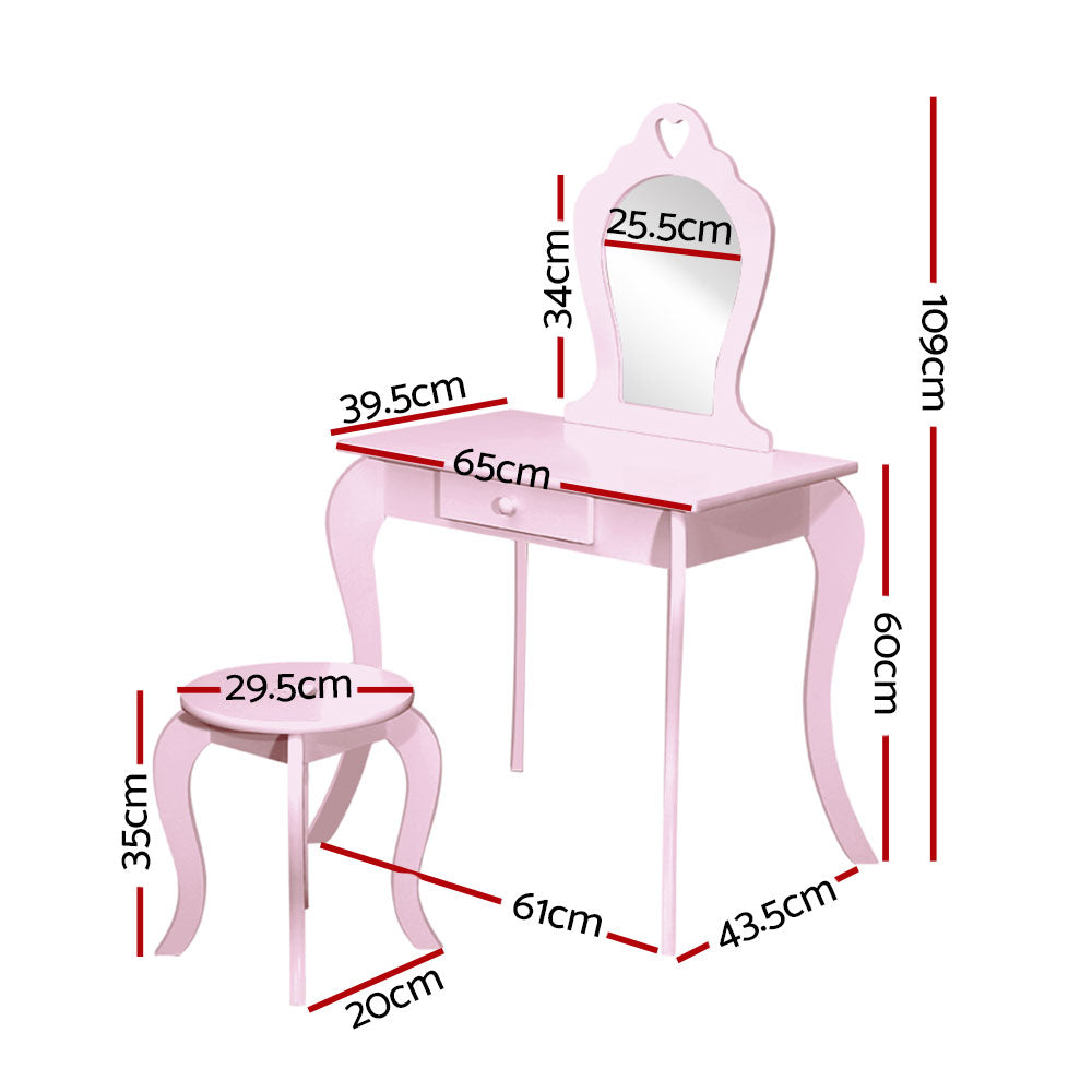 Keezi Pink Kids Vanity Dressing Table Stool Set Mirror Princess Children Makeup - Delldesign Living - Furniture > Bedroom - free-shipping