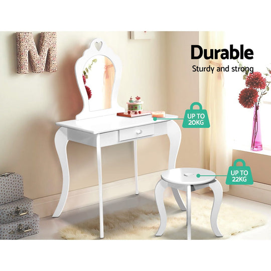 Keezi White Kids Vanity Dressing Table Stool Set Mirror Princess Children Makeup - Delldesign Living - Baby & Kids > Kid's Furniture - free-shipping, hamptons