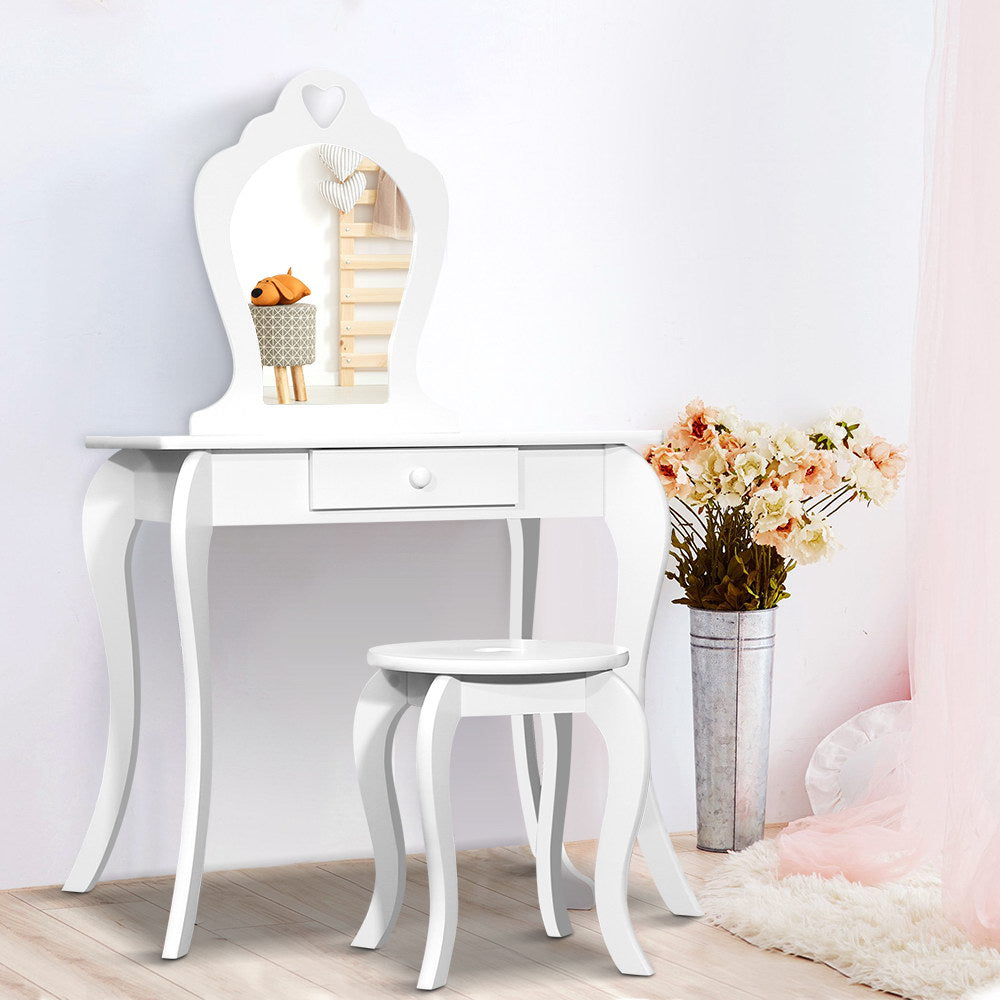 Keezi White Kids Vanity Dressing Table Stool Set Mirror Princess Children Makeup - Delldesign Living - Baby & Kids > Kid's Furniture - free-shipping, hamptons