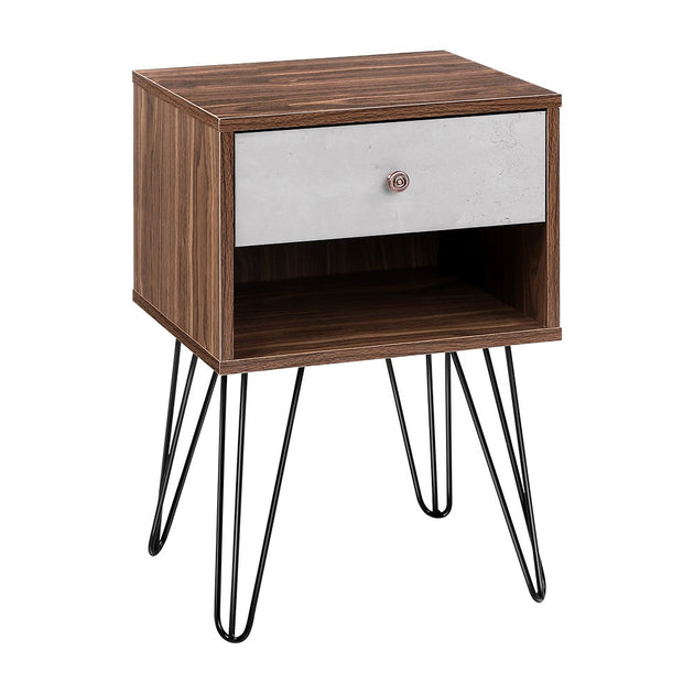 Artiss Bedside Table with Drawer - Grey & Walnut - Delldesign Living - Furniture > Bedroom - free-shipping