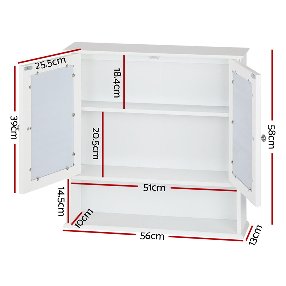 Artiss Bathroom Tallboy Storage Cabinet with Mirror - White - Delldesign Living - Furniture > Bathroom - free-shipping, hamptons