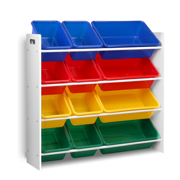 Keezi 12 Plastic Bins Kids Toy Organiser Box Bookshelf Storage Children Rack - Delldesign Living - Baby & Kids > Kid's Furniture - free-shipping