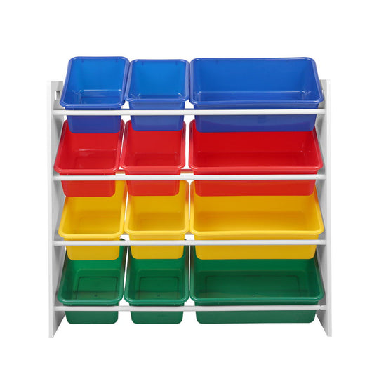 Keezi 12 Plastic Bins Kids Toy Organiser Box Bookshelf Storage Children Rack - Delldesign Living - Baby & Kids > Kid's Furniture - free-shipping