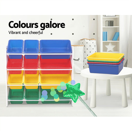 Keezi 12 Plastic Bins Kids Toy Organiser Box Bookshelf Storage Children Rack - Delldesign Living - Baby & Kids > Kid's Furniture - free-shipping