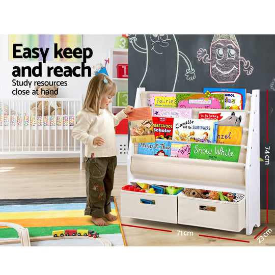 Keezi 4 tier Kids Bookshelf Wooden Bookcase Children Toy Organiser Display Rack - Delldesign Living - Baby & Kids > Kid's Furniture - free-shipping, hamptons