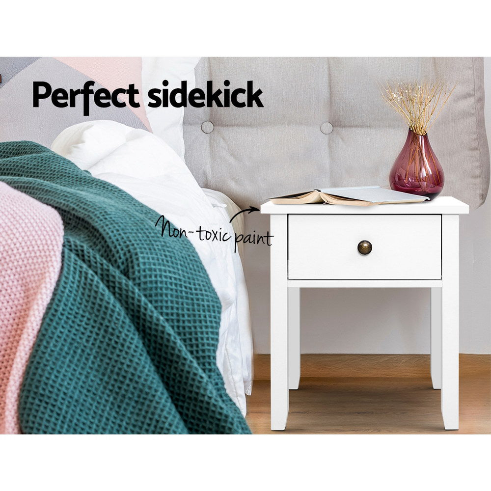 Bedside Tables Drawer Side Table Nightstand White Storage Cabinet White Lamp - Delldesign Living - Furniture > Bedroom - free-shipping, hamptons