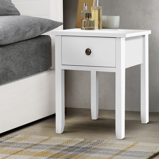 Bedside Tables Drawer Side Table Nightstand White Storage Cabinet White Lamp - Delldesign Living - Furniture > Bedroom - free-shipping, hamptons