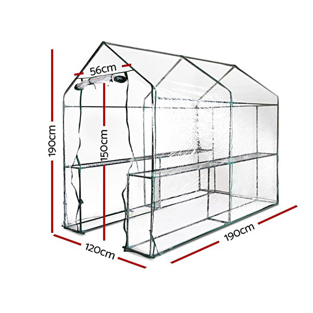 Greenfingers Greenhouse Garden Shed Green House 1.9X1.2M Storage Greenhouses Clear - Delldesign Living - Home & Garden > Green Houses - 
