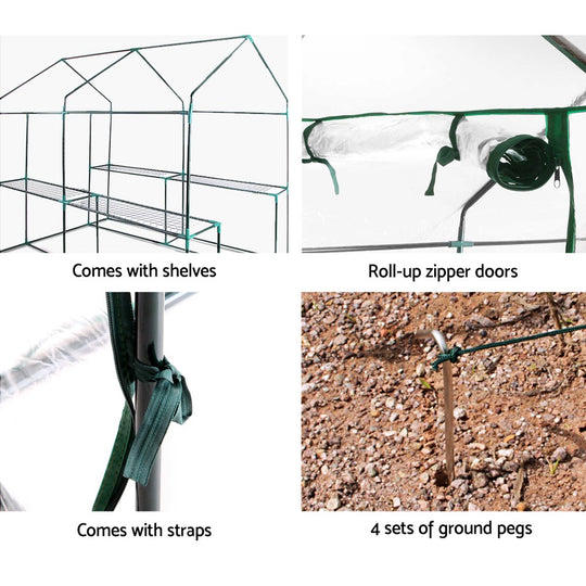 Greenfingers Greenhouse Garden Shed Green House 1.9X1.2M Storage Greenhouses Clear - Delldesign Living - Home & Garden > Green Houses - 