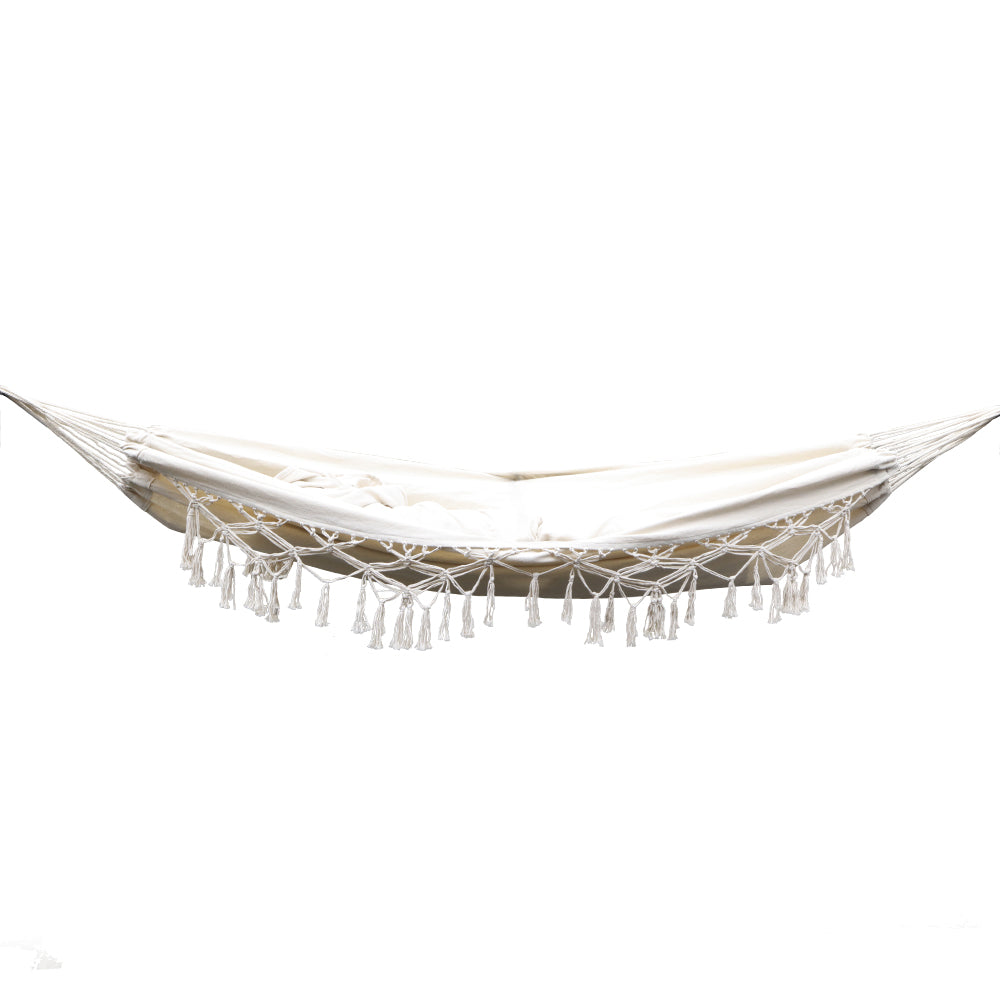 Gardeon Hanging Tassel Hammock Swing Bed Cream - Delldesign Living - Furniture > Outdoor - free-shipping