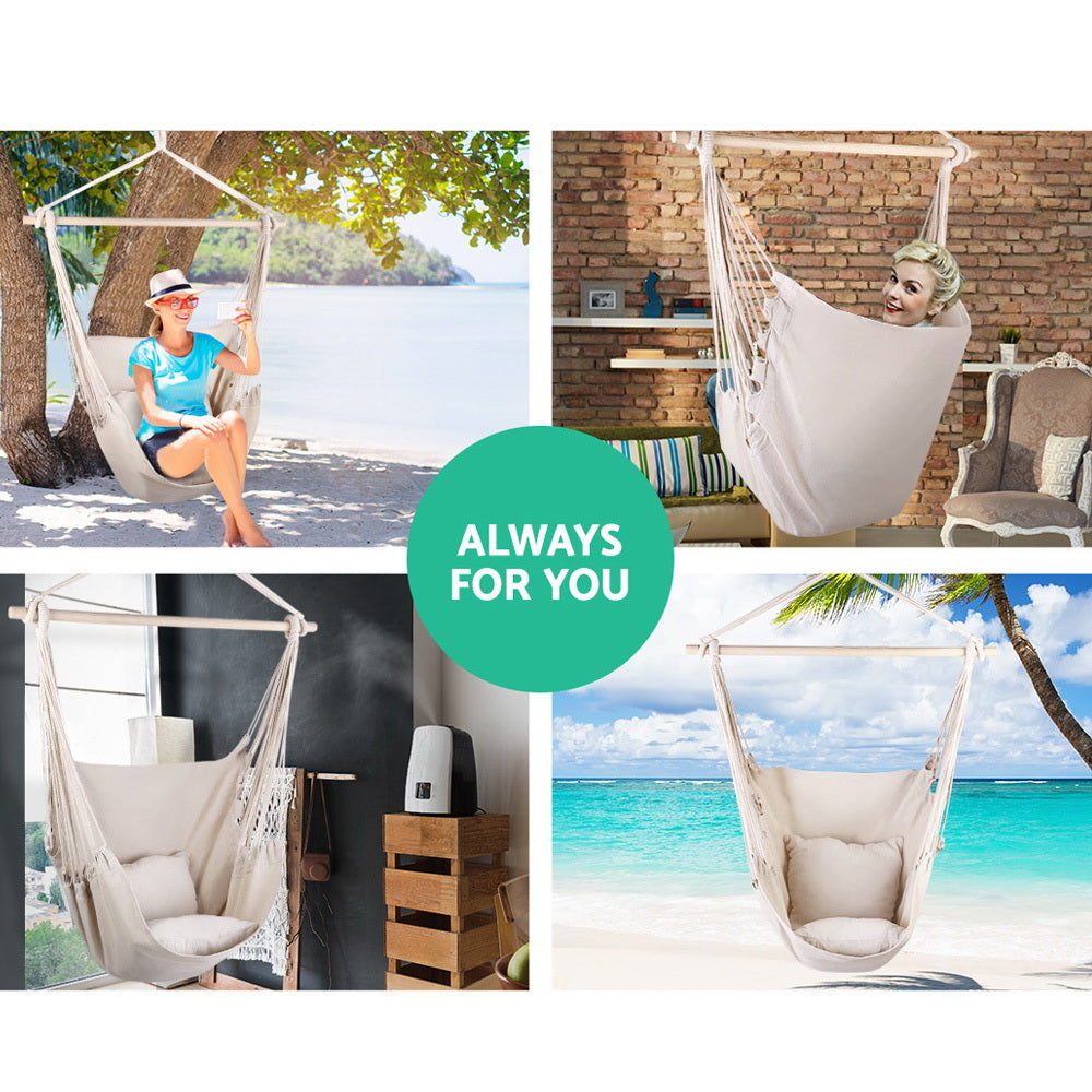 Gardeon Hammock Swing Chair - Cream - Delldesign Living - Home & Garden > Hammocks - free-shipping