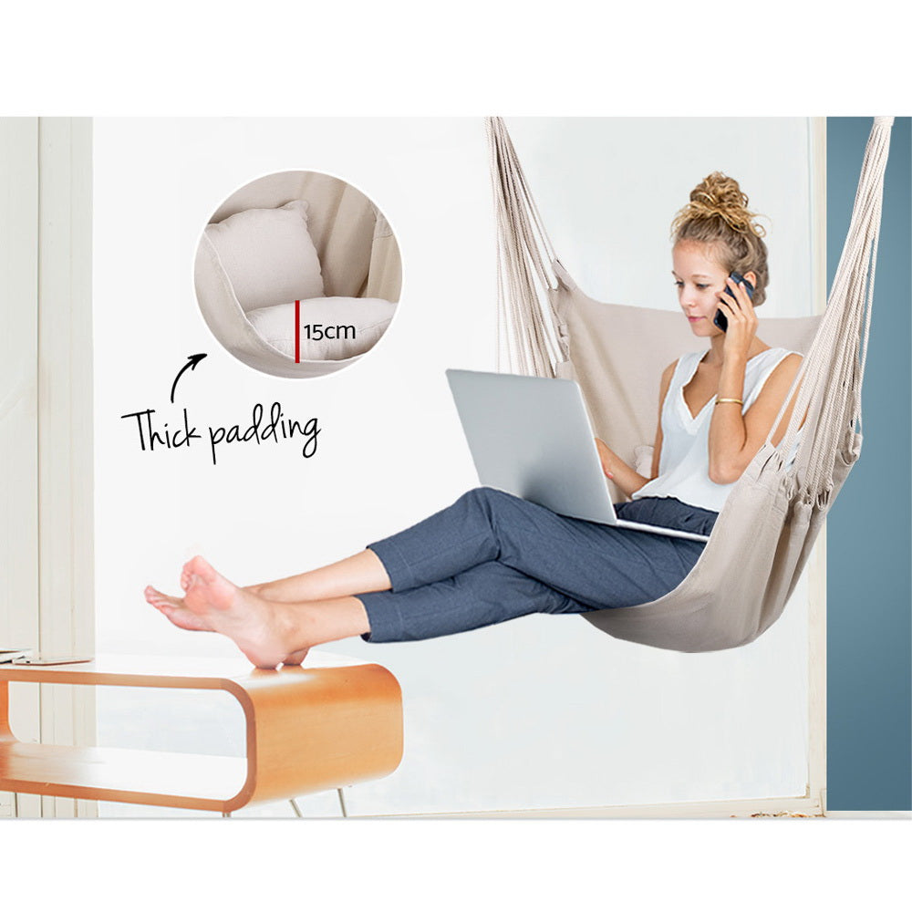 Gardeon Hammock Swing Chair - Cream - Delldesign Living - Home & Garden > Hammocks - free-shipping