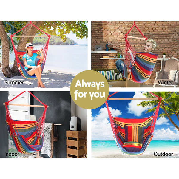 Gardeon Hammock Swing Chair with Cushion - Multi-colour - Delldesign Living - Home & Garden > Hammocks - free-shipping