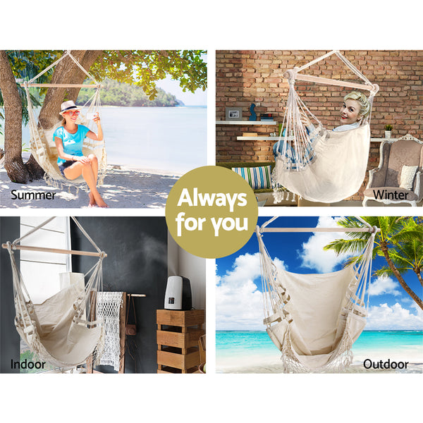 Gardeon Hammock Swing Chair - Cream - Delldesign Living - Home & Garden > Hammocks - free-shipping, hamptons
