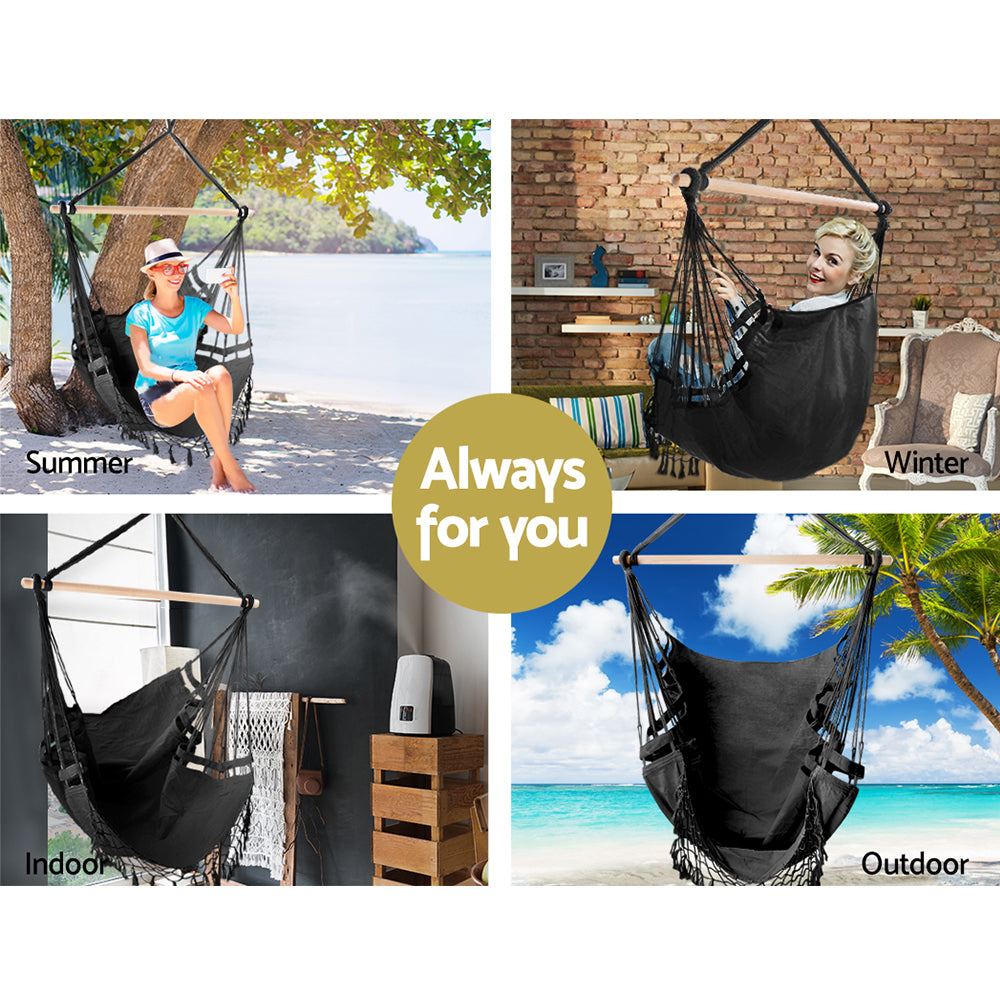 Gardeon Hammock Swing Chair - Grey - Delldesign Living - Home & Garden > Hammocks - free-shipping