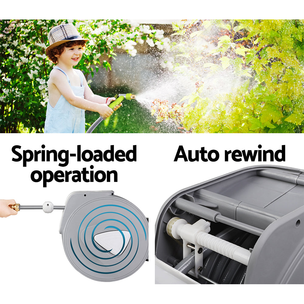 20M Retractable Water Hose Reel Garden Storage AutoRewind Spray Gun - Delldesign Living - Home & Garden > Garden Tools - 