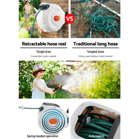 Greenfingers Retractable Hose Reel 20M Garden Water Spray Gun Auto Rewind - Delldesign Living - Home & Garden > Garden Tools - 