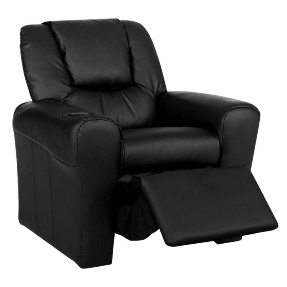Keezi Kids Recliner Chair Black PU Leather Sofa Lounge Couch Children Armchair - Delldesign Living - Baby & Kids > Kid's Furniture - free-shipping