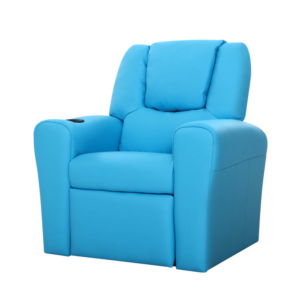 Keezi Kids Recliner Chair Blue PU Leather Sofa Lounge Couch Children Armchair - Delldesign Living - Baby & Kids > Kid's Furniture - free-shipping