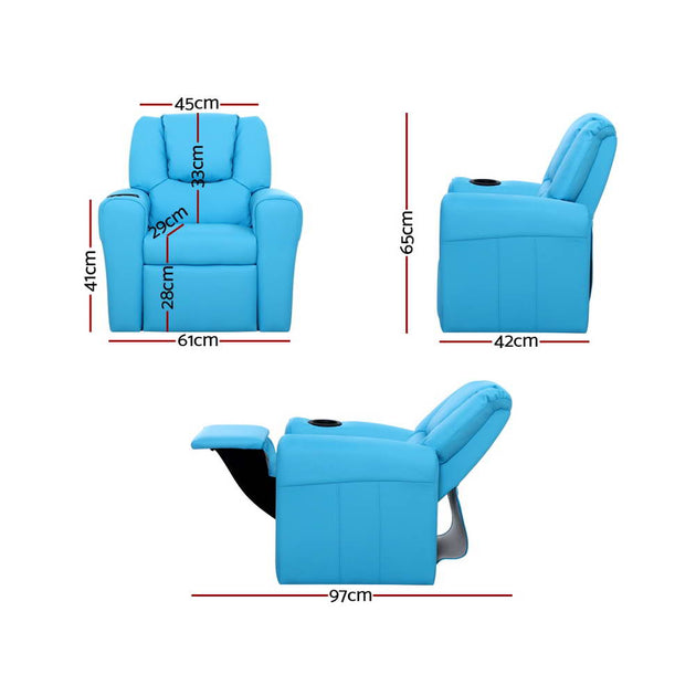 Keezi Kids Recliner Chair Blue PU Leather Sofa Lounge Couch Children Armchair - Delldesign Living - Baby & Kids > Kid's Furniture - free-shipping