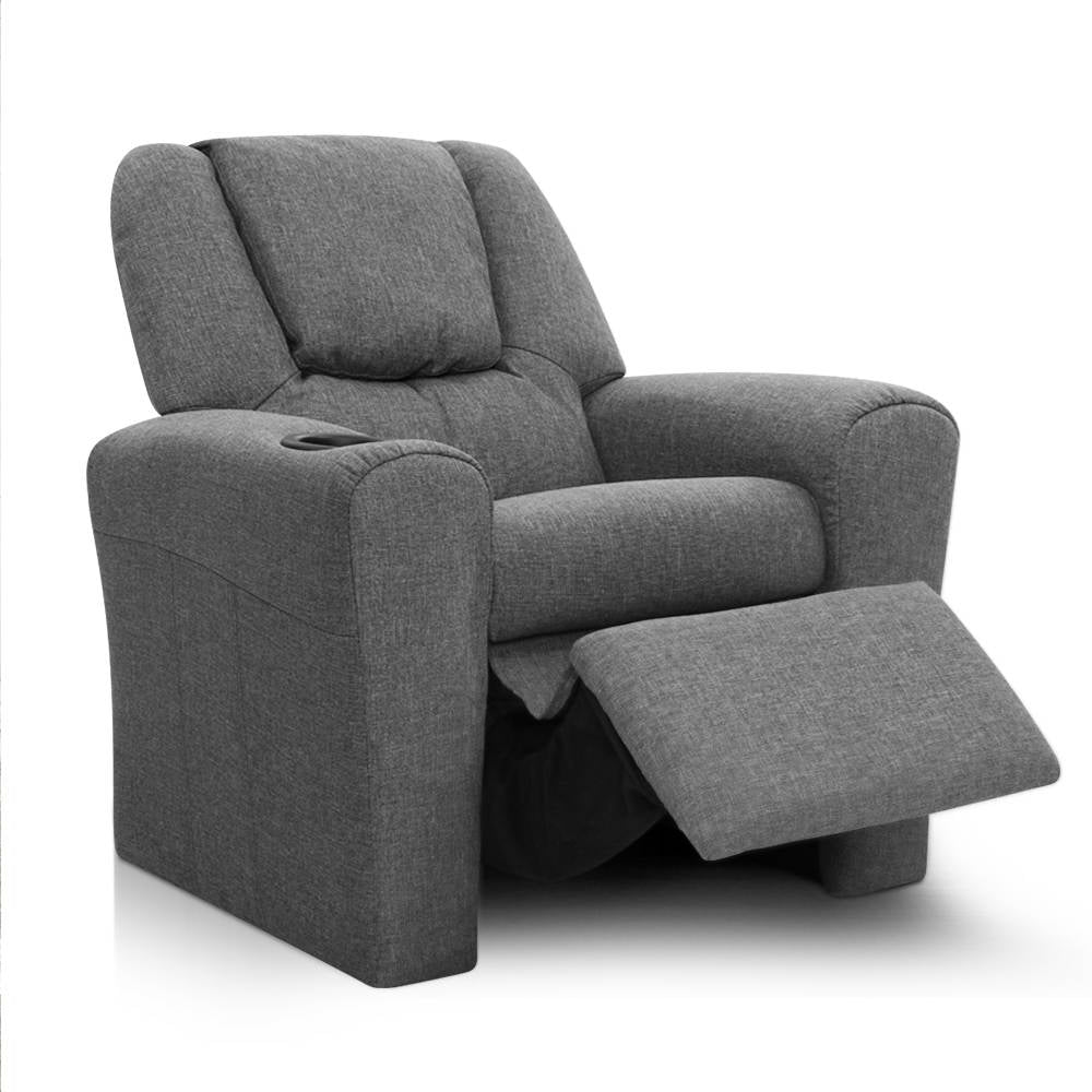 Keezi Kids Recliner Chair Grey Linen Soft Sofa Lounge Couch Children Armchair - Delldesign Living - Baby & Kids > Kid's Furniture - free-shipping