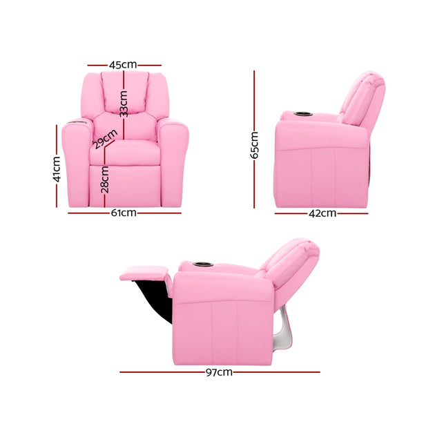 Keezi Kids Recliner Chair Pink PU Leather Sofa Lounge Couch Children Armchair - Delldesign Living - Baby & Kids > Kid's Furniture - free-shipping