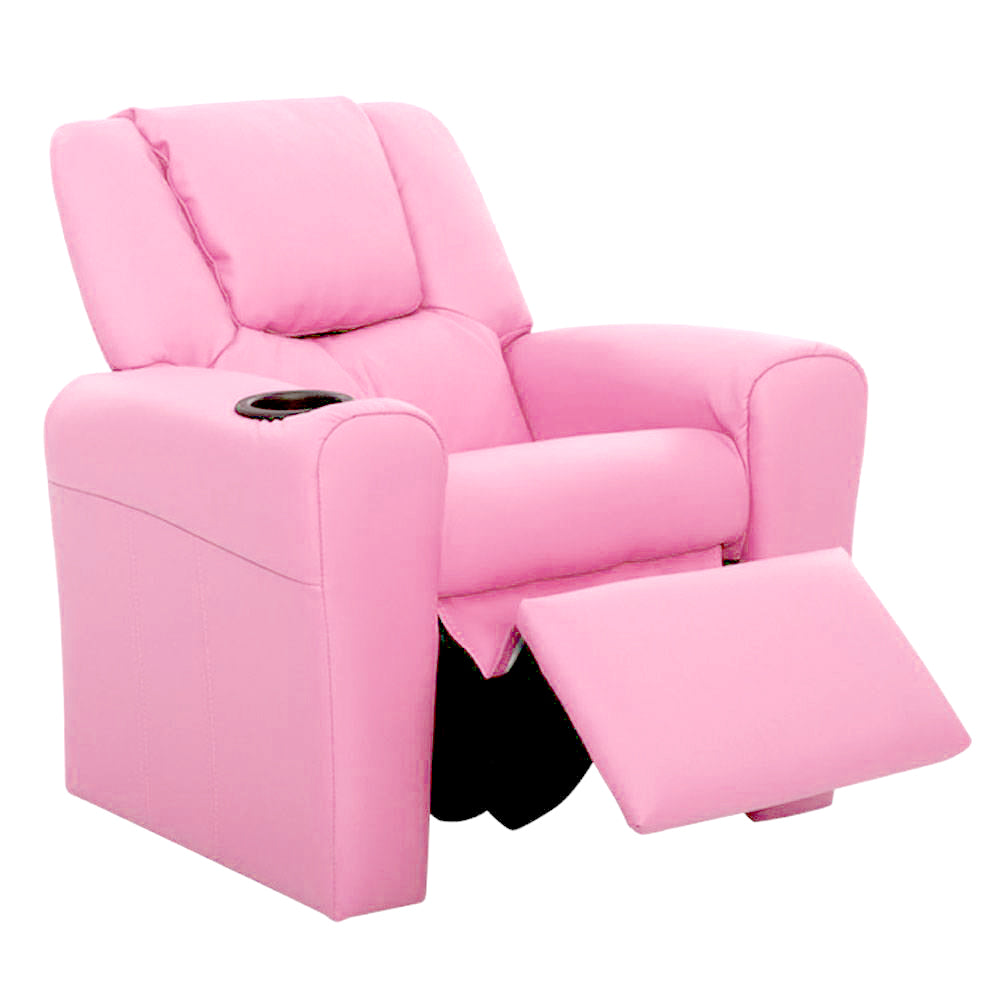 Keezi Kids Recliner Chair Pink PU Leather Sofa Lounge Couch Children Armchair - Delldesign Living - Baby & Kids > Kid's Furniture - free-shipping