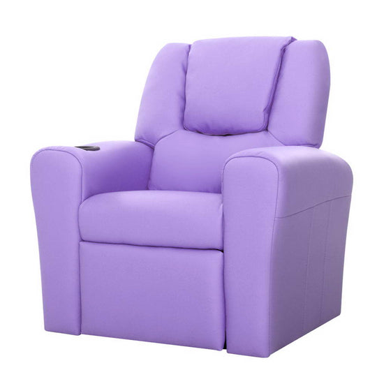 Keezi Kids Recliner Chair Purple PU Leather Sofa Lounge Couch Children Armchair - Delldesign Living - Baby & Kids > Kid's Furniture - free-shipping