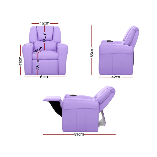 Keezi Kids Recliner Chair Purple PU Leather Sofa Lounge Couch Children Armchair - Delldesign Living - Baby & Kids > Kid's Furniture - free-shipping