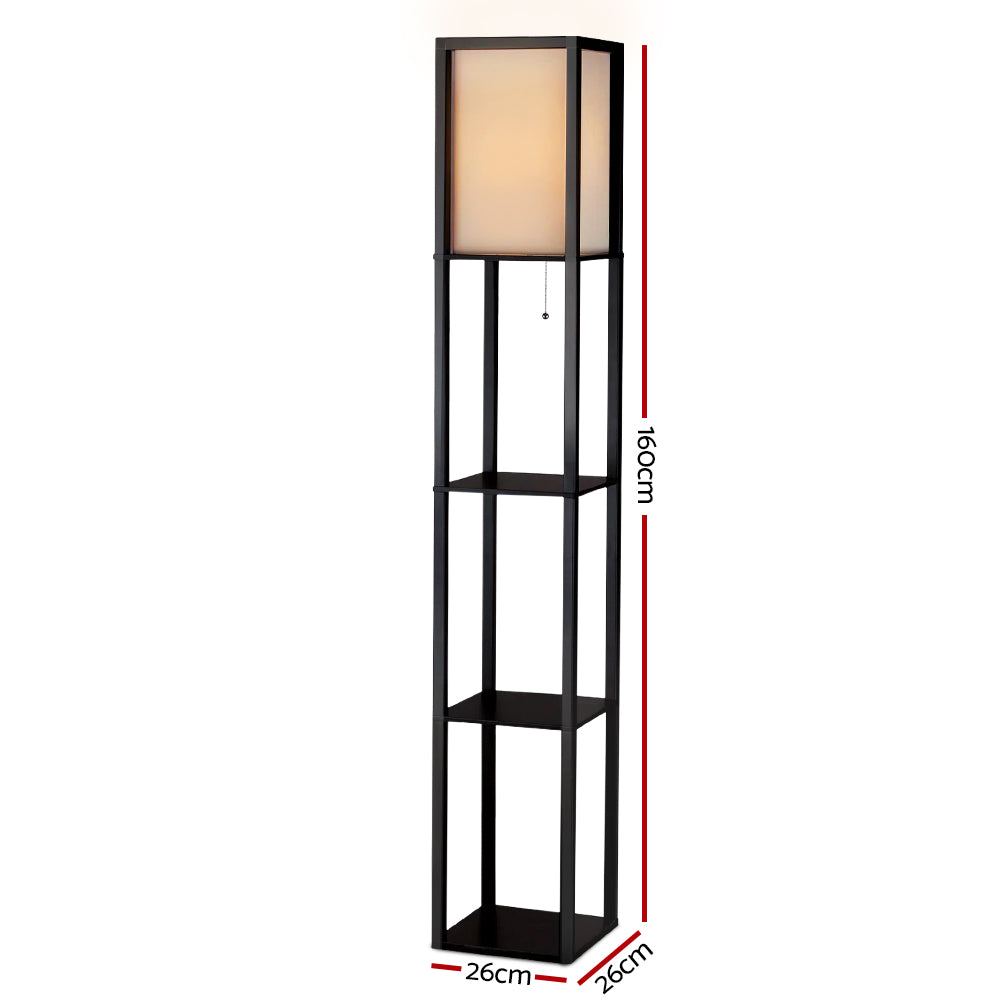 Artiss Led Floor Lamp Shelf Vintage Wood Standing Light Reading Storage Bedroom - Delldesign Living - Home & Garden > Lighting - free-shipping