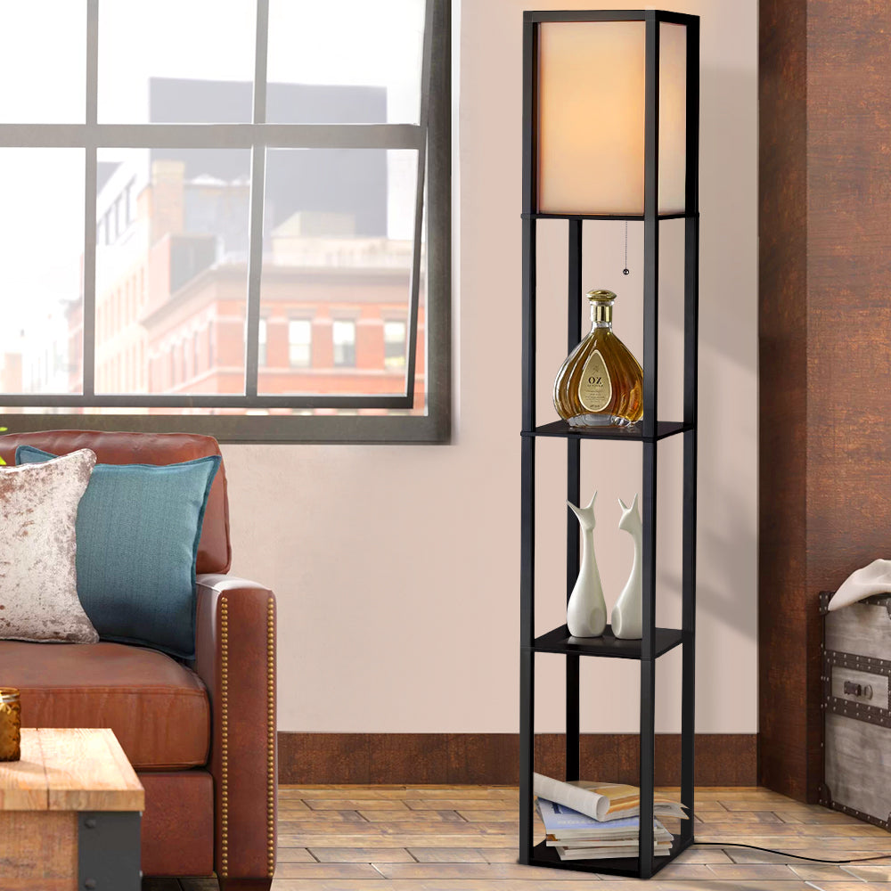 Artiss Led Floor Lamp Shelf Vintage Wood Standing Light Reading Storage Bedroom - Delldesign Living - Home & Garden > Lighting - free-shipping