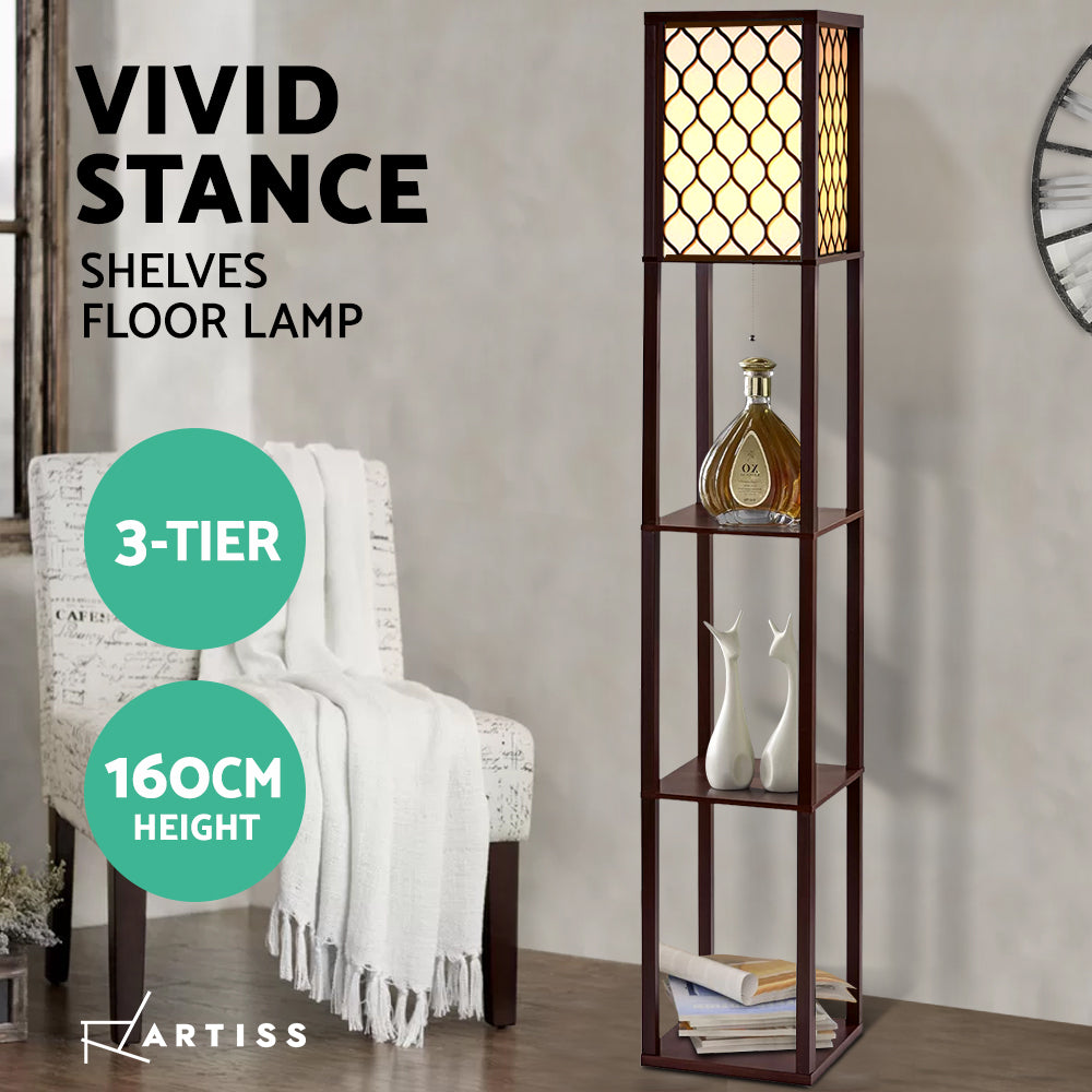Artiss Floor Lamp LED Storage Shelf Standing Vintage Wood Light Reading Bedroom - Delldesign Living - Furniture > Bedroom - free-shipping