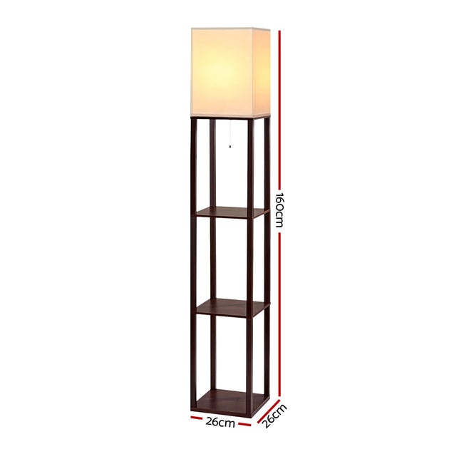 Artiss Shelf Floor Lamp Vintage Wood Reading Light Storage Organizer Home Office - Delldesign Living - Furniture > Bedroom - free-shipping