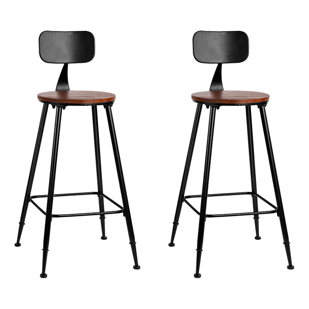 Set of 2 Artiss Bar Stools Pinewood Metal - Black and Wood - Delldesign Living - Furniture > Bar Stools & Chairs - free-shipping